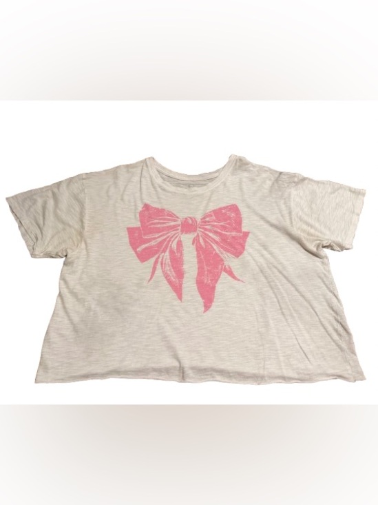 Social Culture Tops - Social Culture Women’s Cream T-Shirt with Pink Bow Graphic Size Large